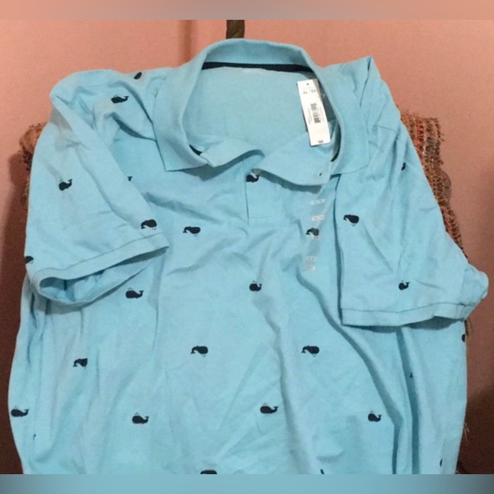 10$ when added to bundle. Men’s poloshirt,Joe Fresh. Powder blue,whale designsXL